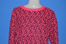 vtg 90s MJES NEON PINK BLACK ACRYLIC LEAF UGLY BRIGHT WOMEN'S SWEATER SMALL S