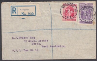 NEW ZEALAND 1920 COVER TO AUSTRALIA REGISTERED 1d. & 6d. VICTORY