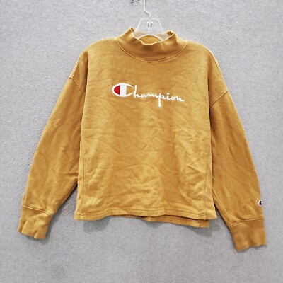 VINTAGE Champion Women Sweater Medium Yellow Logo
