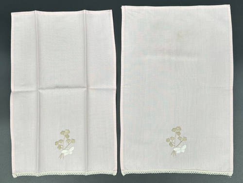 English Cottage Pastel Embroidered Butterfly Pink Cotton Kitchen Tea Towel Set - Picture 2 of 8