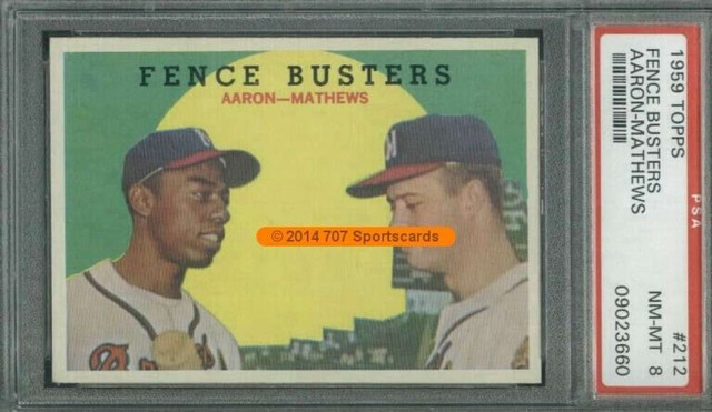 1959 Topps Gray Back #212 Aaron/Mathews PSA 8 Braves Fence Busters (3660)