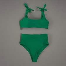 High Waist Bikini Set Tie Strap Swimsuit Two Piece Bathing Suit Green S