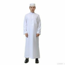 Men White Black Arab Robe Islamic Clothing Kaftan Dishdasha Arabic Dress Casual