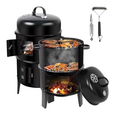 ZXMT 17 Inch Vertical Multi-Layer Steel Charcoal Smoker, Heavy Duty Round Cha...