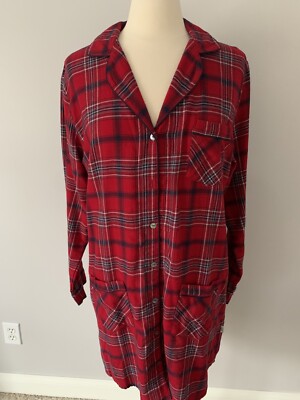 UGG Laura Plaid Sleep-Dress Large Red Plaid Sleep/Night Shirt Flannel  Buttons