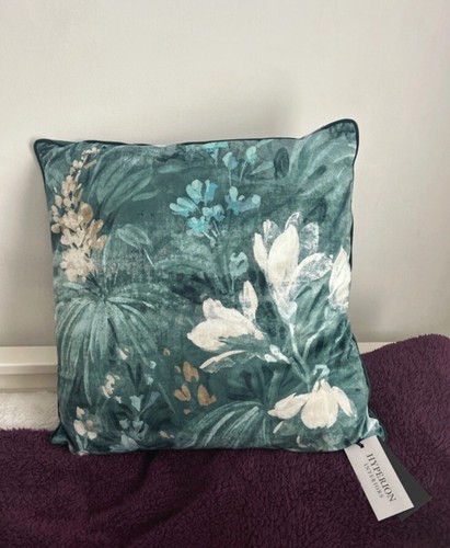 Floral velour cushion 55cm x 55cm Hyperion Anthrax