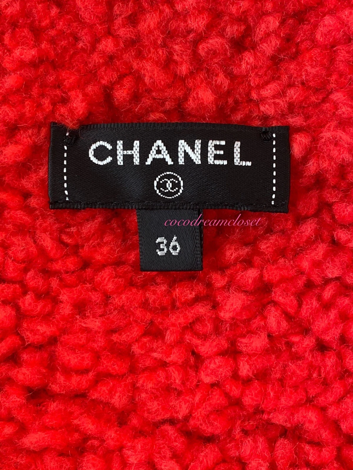 CHANEL 19K ROSSO ORSACCHIOTTO GRANDE LOGO CC MAGLIONE CARDIGAN GIACCA CAPPOTTO TG 36