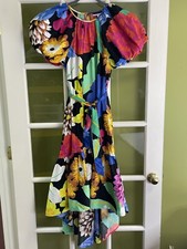 CHRISTOPHER JOHN ROGERS Target Dress Sz Small Black Floral Puff Sleeve High Low