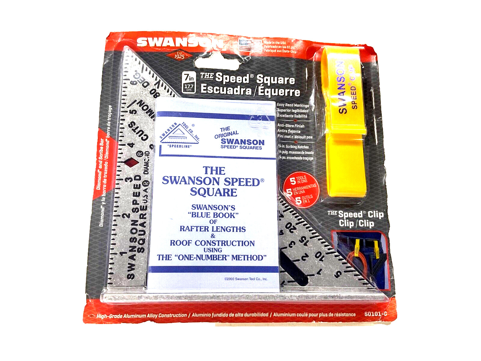 NEW! SWANSON TOOLS 7” SPEED® SQUARE w/ SPEED CLIP, S0101-C, USA