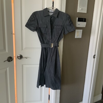 Calvin Klein Size 4 Denim Dress Buttons Collar Belt w/Buckle snug form  fitting | eBay
