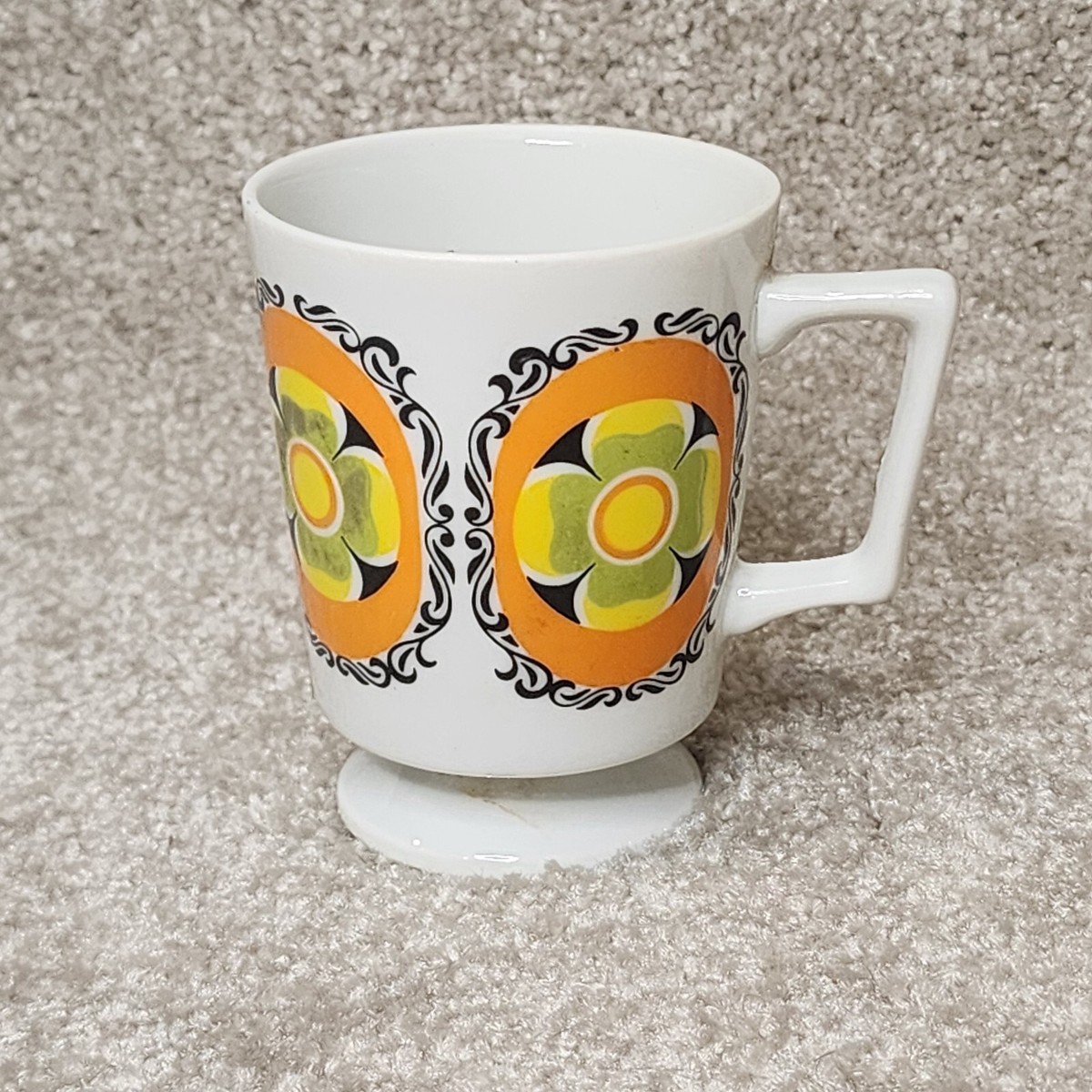 60s 70s スタジャン　MAPLE Vintage Made In Japan Mod Footed Coffee Mug Cup 6 oz Orange Yellow