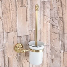 Bathroom Accessory Gold Color Brass Ceramic Toilet Brush and Holder Set Zba314
