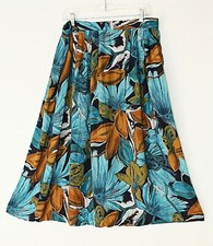 VTG FITTING IMAGE Casual BOHO Skirt Black White Turquoise Brown Floral  20 03