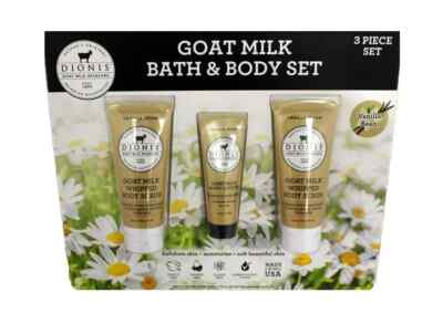 Dionis Goat Milk Bath & Body Set 3Pc Vanilla Bean 2 Body Scrubs 1 Body Lotion