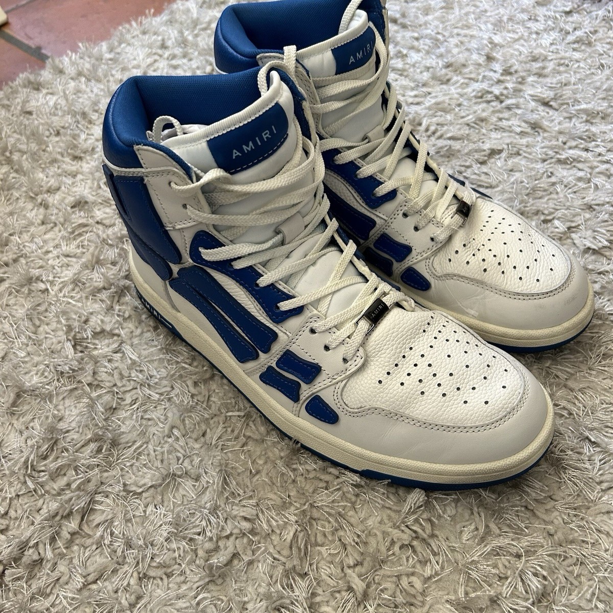 靴 AMIRI Skel Hi Top Slate Blue AMIRI Men's Skel Top Hi-Top Sneakers in Slate Blue Amiri