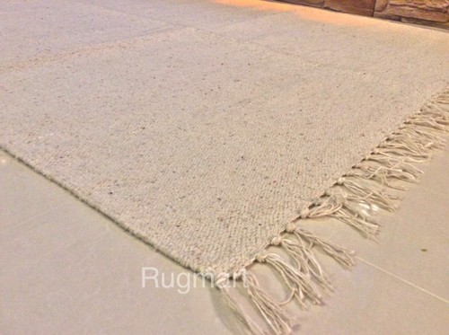 Alfombra ecológica lisa natural lisa blanca reciclada algodón rico en Dhurrie - Imagen 3 de 16