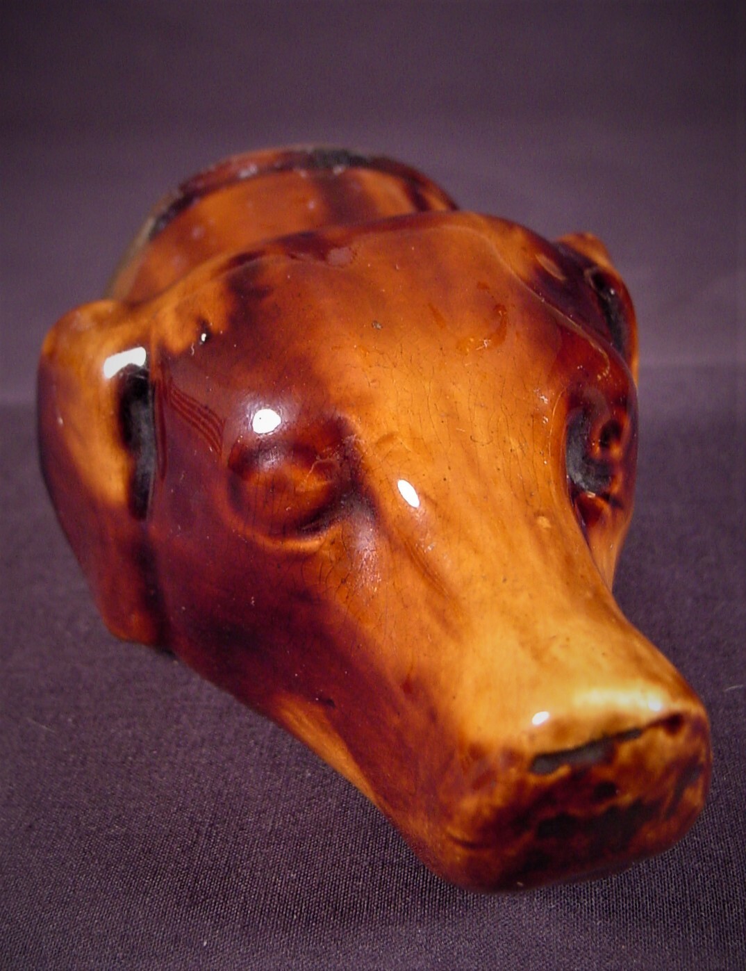 Yellow Ware Rockingham Dogs RARE 1800s DOG HOUND STIRRUP CUP FLASK ROCKINGHAM YELLOW WARE ...