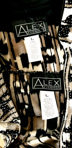 Alex Evenings 2pc Women's Size L Glitter Jacket and Tank Top Set Black White Ta - Picture 12 of 12