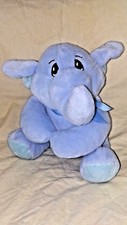 The Petting Zoo Blue Elephant Sitting Plush Stuffed Animal with Bow 1994