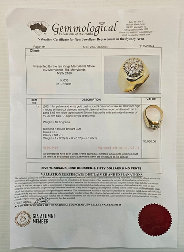 14CT YELLOW GOLD DIAMOND MENS RING SIZE U 16.77 gms TDW 0.76 - Picture 5 of 6