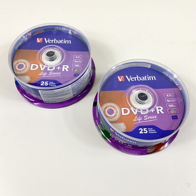 Lot of 2 Verbatim  Life Series DVD+R Spindle Packs of 25