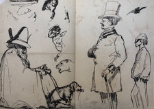 Ritratti, cappello, maschere, animali da uomo con disegno originale vintage