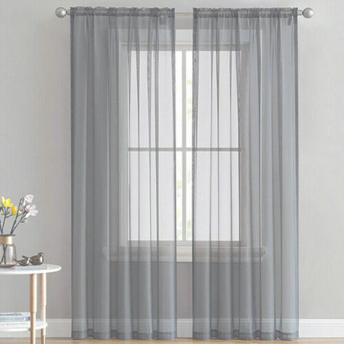 Pair (2 Panels) Voile Curtains Net Slot Top Solid Sheer Door Window Curtain UK - Picture 4 of 15