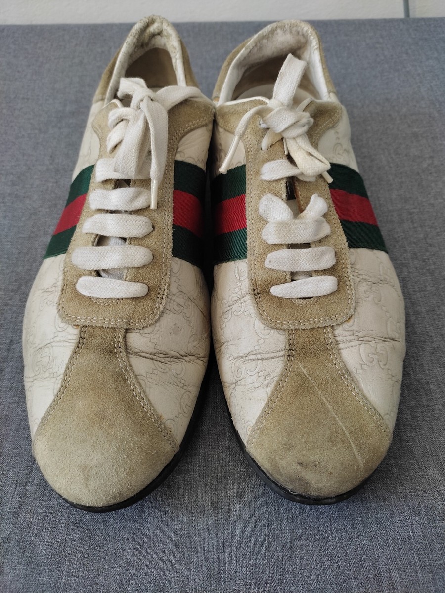 スニーカー Gucci Ivory Canvas Sneakers Gucci men's Shoes ivory Cream Leather Sneakers Web GG