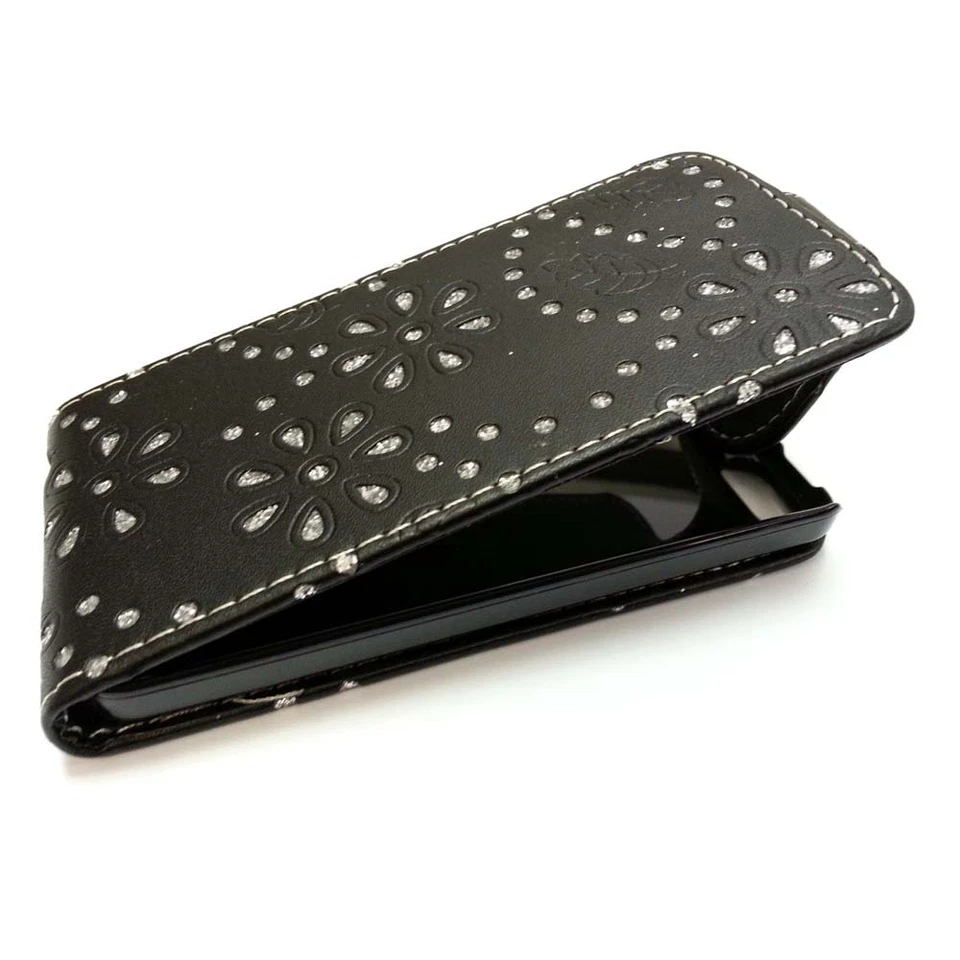 Case For Apple iPhone 5C Glitter Flip Bling Black PU Leather Pouch Phone Cover  - Image 4 of 4