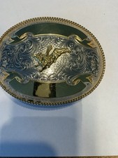 Montana Silversmiths Buckle- Bull Rider Dual Gold Banners -Nickel- Decor-Western