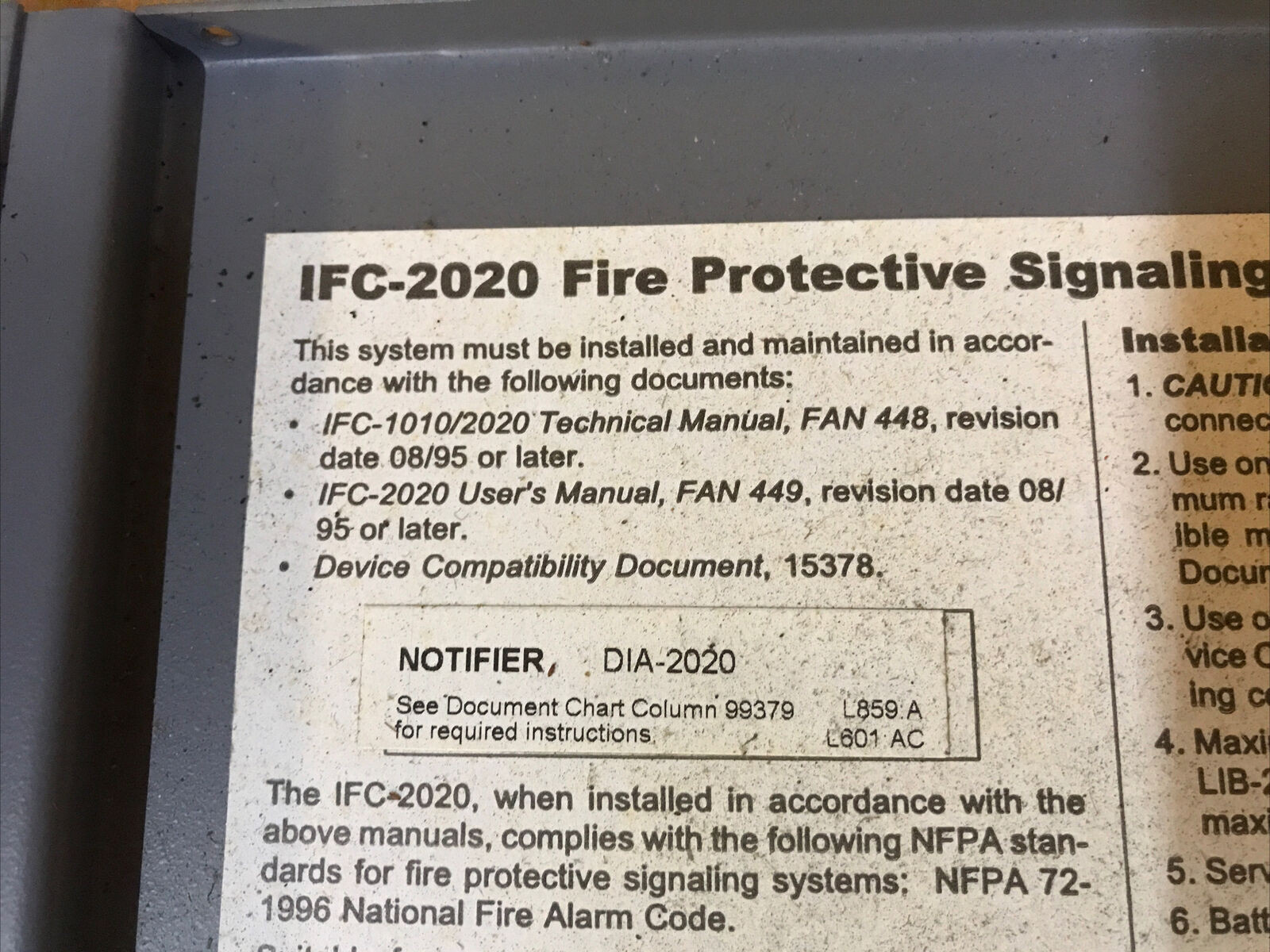 NOTIFIER IFC-2020 CPU-2020 SIB-NET MIB-FPCC ICA-4L LIB-200A DIA-2020 ICB-4LPCA