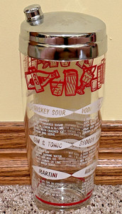 Vintage MCM Anchor Hocking Cocktail Shaker Bar Recipes Jigger Alcohol *READ DES*