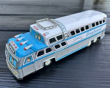 Vintage 12 1/2  Harusame HS Japan Tin Friction Toy Greyhound Bus