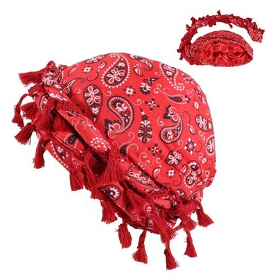 Paisley Print Turban Hat with Fringe Tassel, Hip Hop Headwrap for Outdoor Sports