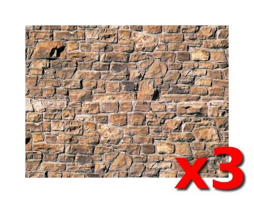 3x Masonry Stone Wall Cardboard - Vollmer 46036 - OO/HO decor - free post