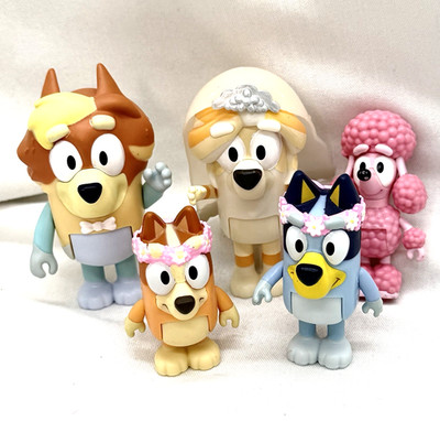 5 Pc Bluey Family Figures Toys Uncle Rad Bingo Coco Frisky & Bluey Characters