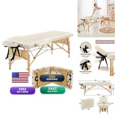 Yaheetech 84x28in Portable Massage Table Folding Adjustable Lash Bed, Cream