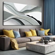 Home Decor Wall Large Abstract Wall Art Modern Lines Neutral Grey and Black P...