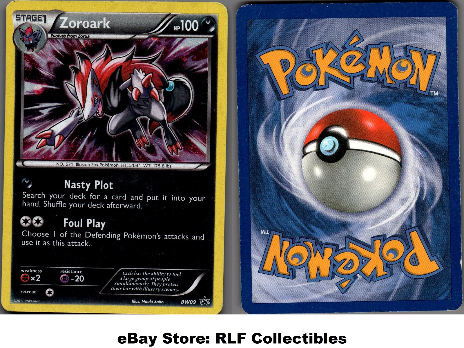 2011 Pokemon, Black & White Promos, #BW09 Zoroark, Holo Black Star Promo