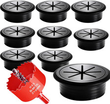 Desk Grommet Kit - 8 PCS 2 Inch Black ABS Plastic Cable Hole Cover with Soft Rub
