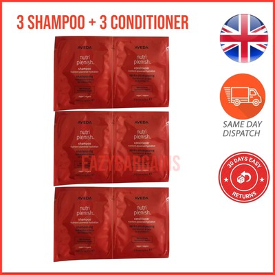 3x Aveda Nutriplenish Nutrient-Powered Hydration Shampoo & Conditioner 20ml