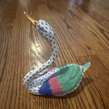   MINT HEREND Swan Blue Fishnet Bird Figurine