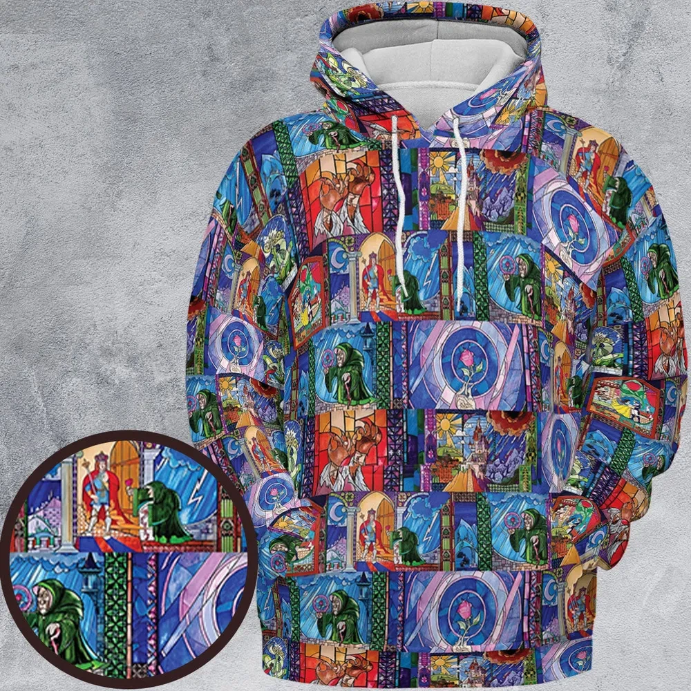 Beauty And The Beast Story Windows All-over Print 3D Hoodie, Gift for Men Women