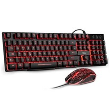 Rii RK108 Gaming Keyboard and Mouse Set,Wired LED Light Up Blue,Red,Purple