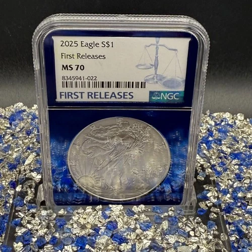 2025 $1 Silver Eagle First Releases NGC MS70 Blue Label Blue Foil Holder Mint!