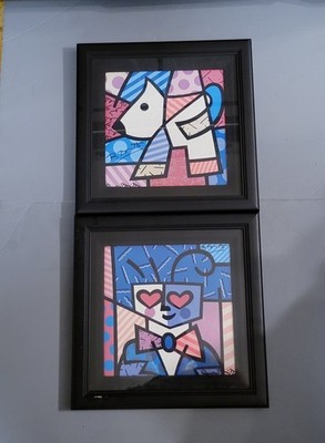 Romero Britto Man With Bow Tie Happy Anniversary Dog Print Lot Signed Autograph