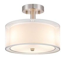 3-Light Semi Flush Mount Ceiling Light Fixture, Drum Light with Double Fabric...