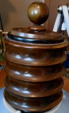 Vintage hand turned wood lidded jar, near 8 Inches w Lid.