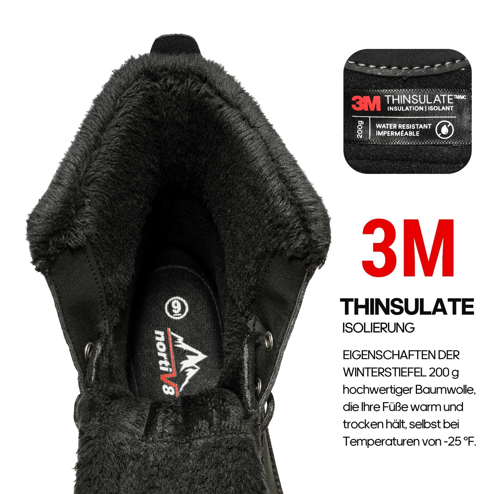 Men's Waterproof Winter Snow Boots Slip Resistant Warm Fur Lined Shoes