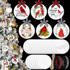 24 Pcs White Acrylic Christmas Ornaments - 3 Inch round Clear Blank Heart Sublim